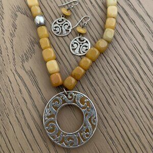 Silpada Necklace N1837 and Earring W1846 Set Serpentine and Sterling Silver